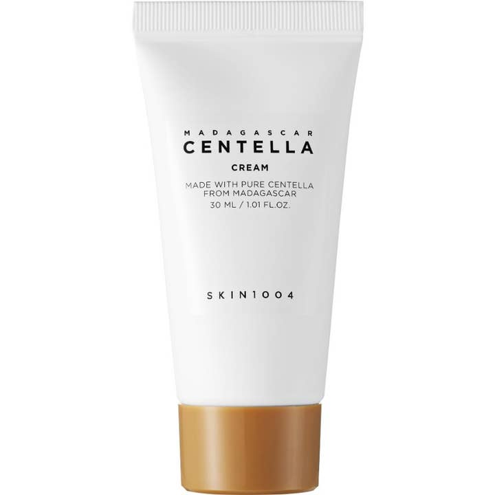 Skin1004 Madagascar Centella Cream 30 ml anti-inflammatorisk cica cream i vit plasttub med guldbrunt lock