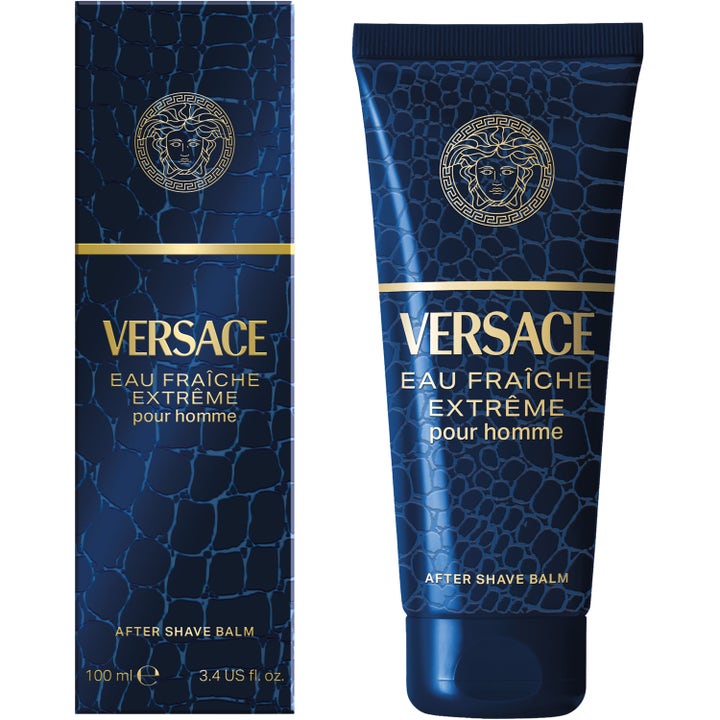 Versace Eau Fraiche Extreme 100 ml Aftershave Balm lugnar huden i blå tub med krokodilmönster.