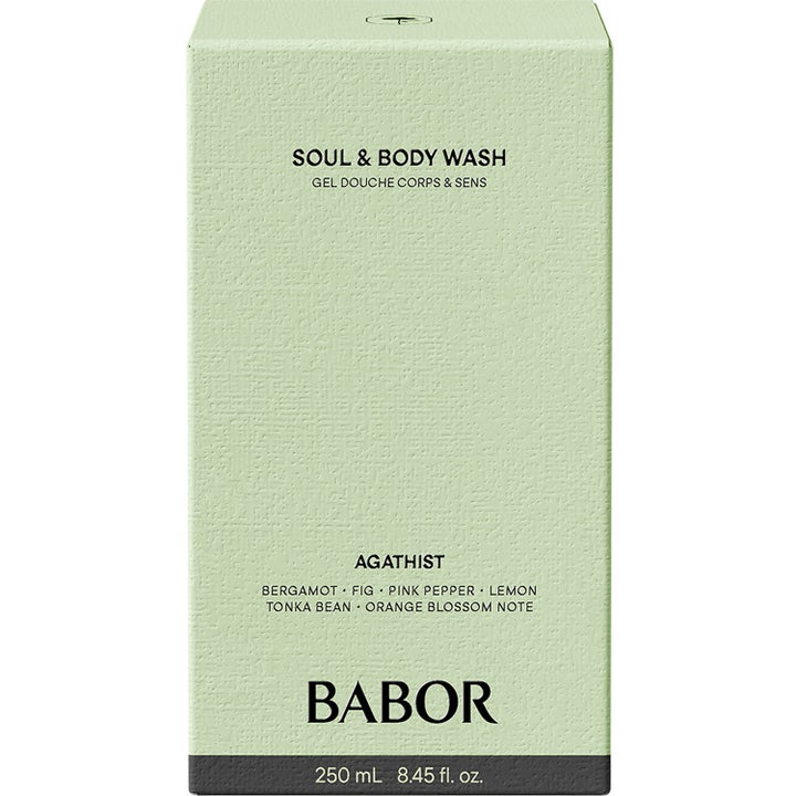 Babor Soul & Body Wash Agathist 250 ml väldoftande duschtvål i ljusgrön texturerad ytterförpackning.