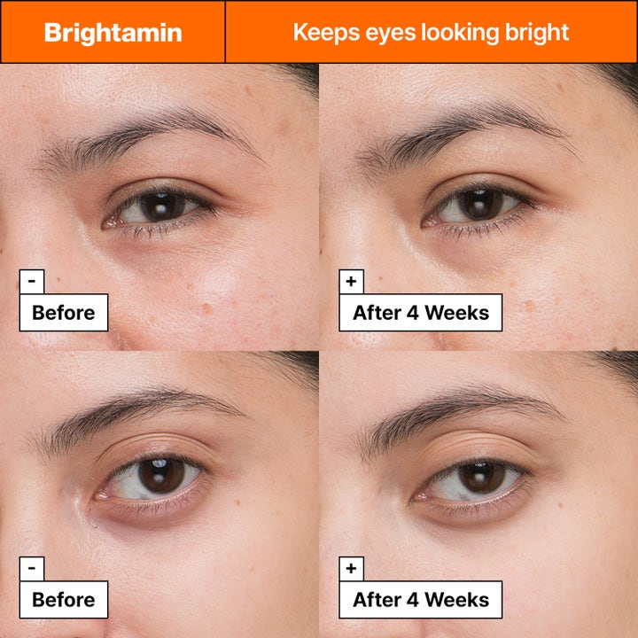 Dr.Jart+ Brightamin Brightening Eye Serum Stick 3,6 g ögonkräm visar resultat före och efter fyra veckor.