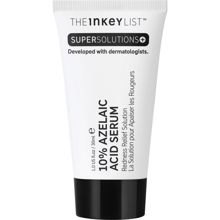 The Inkey List SuperSolutions 10% Azelaic Acid Serum 30ml dämpar rodnad i en vit klämtub med svart lock.
