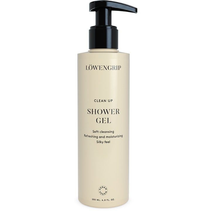Löwengrip Clean Up Shower Gel 200 ml mjukgörande duschgel för torr hud i beige flaska med svart pump