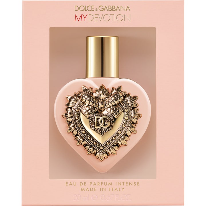 Dolce & Gabbana My Devotion Intense 20 ml parfym i rosa hjärtformad flaska med dekorativt guldhjärta och ask
