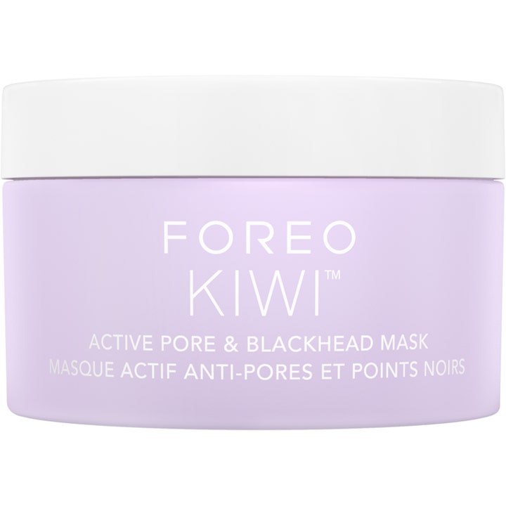 FOREO KIWI Active Pore & Blackhead Mask 100 g aktiv ansiktsmask mot pormaskar i ljuslila burk med vitt lock