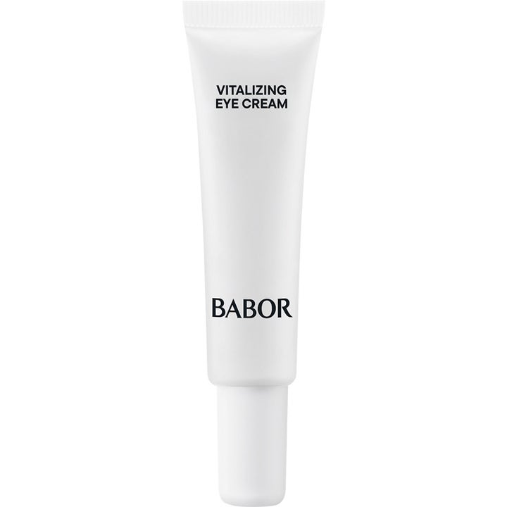 Babor Vitalizing Eye Cream 15 ml vitaliserande ögonkräm i en stilren vit tub med svart text och vitt lock.