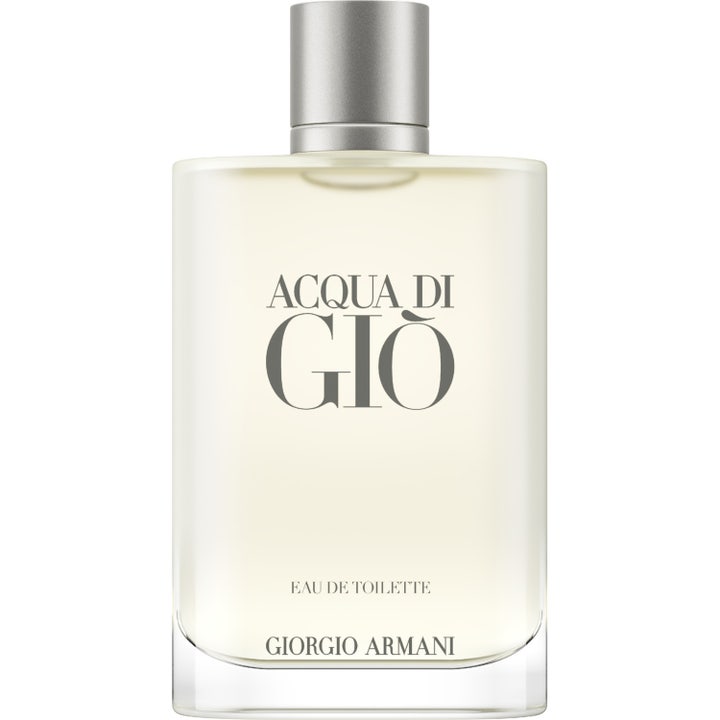 Armani Acqua di Giò 200 ml fräsch herrparfym i en rektangulär flaska av frostat glas med silverfärgat lock