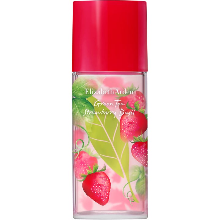 Elizabeth Arden Green Tea Strawberry Basil 50 ml EdT fräsch parfym i glasflaska med rött lock och jordgubbsmotiv