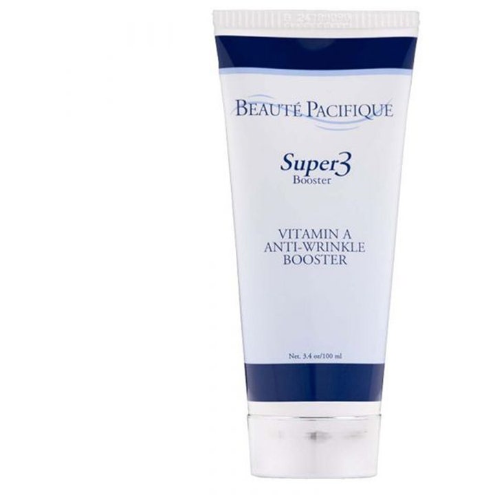 Beauté Pacifique Super3 Booster 100 ml retinol anti-rynk behandling i en vit tub med blå detaljer och vitt lock