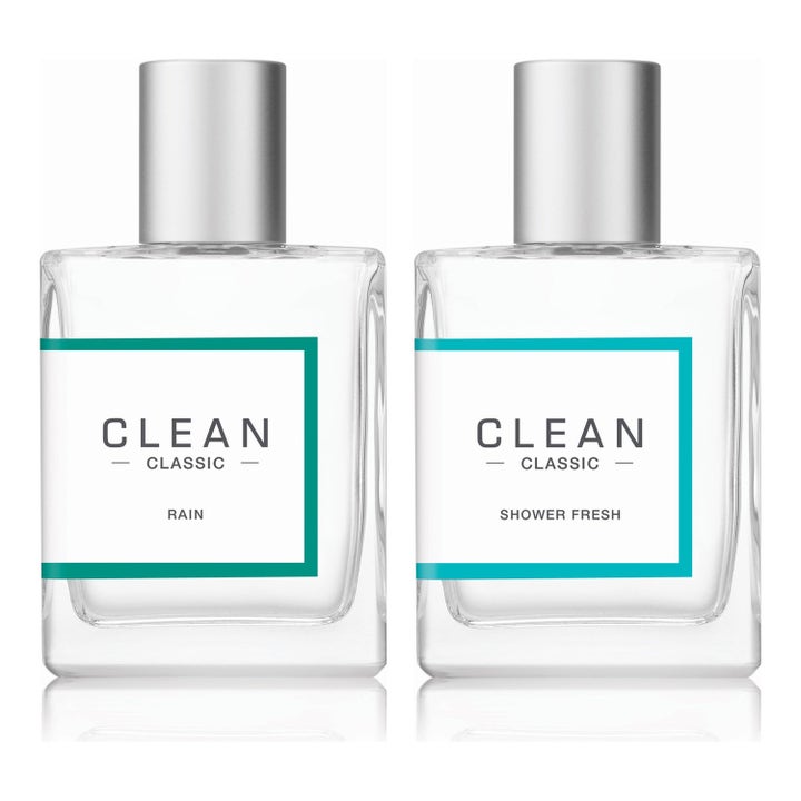 Clean Shower Fresh & Rain 2x 60 ml vegansk parfym clean i två genomskinliga glasflaskor med silverfärgade lock