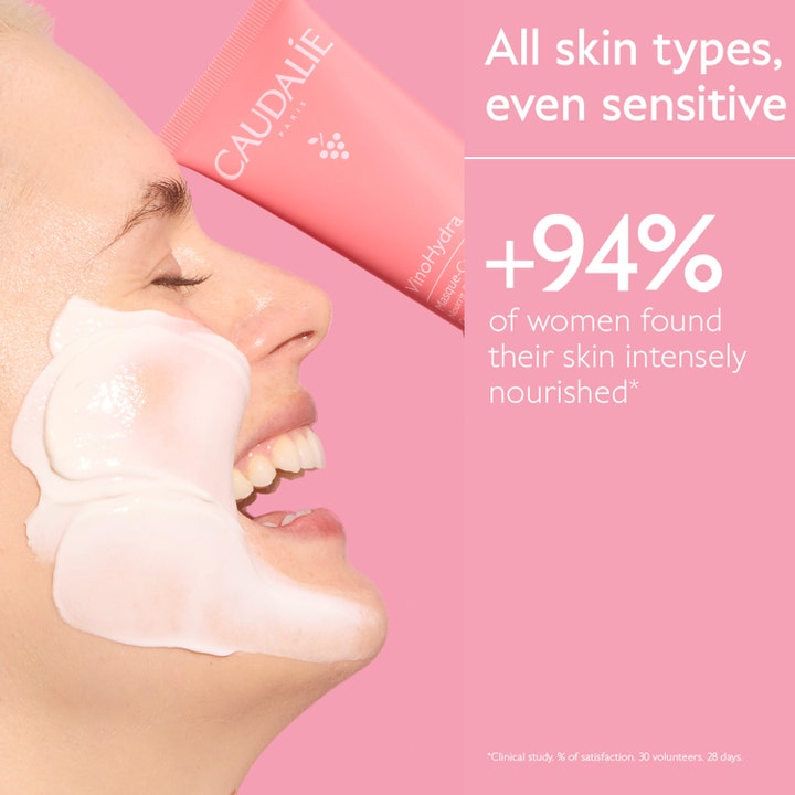 Caudalie Vinohydra Moisturizing Mask 75 ml lugnande återfuktande mask med vit krämig textur för känslig hud ger näring.