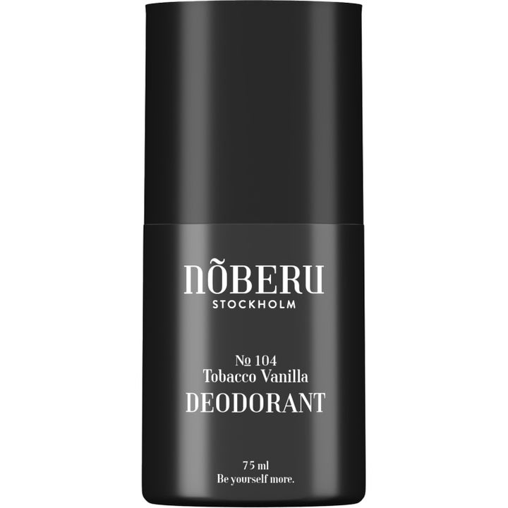 Nõberu No 104 Tobacco Vanilla 75 ml deostick som ger en varm doft i en stilren svart hylsa med vit text.