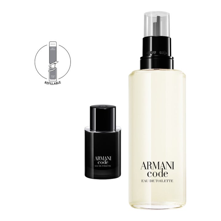 Armani Armani Code Eau De Toilette Refill Pack elegant herr parfym med en stor armani code refill parfymflaska i klart glas