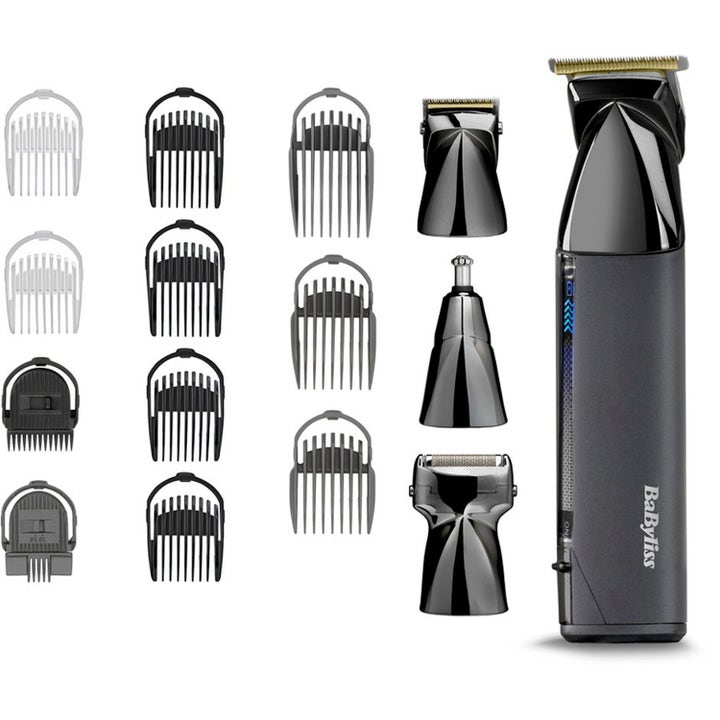 BaByliss Timeless grooming Multi-Trimmer för hudvård med svarta distanskammar och utbytbara trimmerhuvuden.