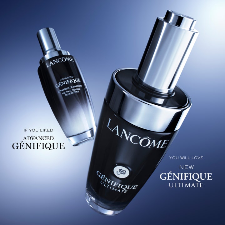 Lancôme Génifique Ultimate Serum 50 ml anti aging serum för mogen hy i mörka glasflaskor med silverdetaljer