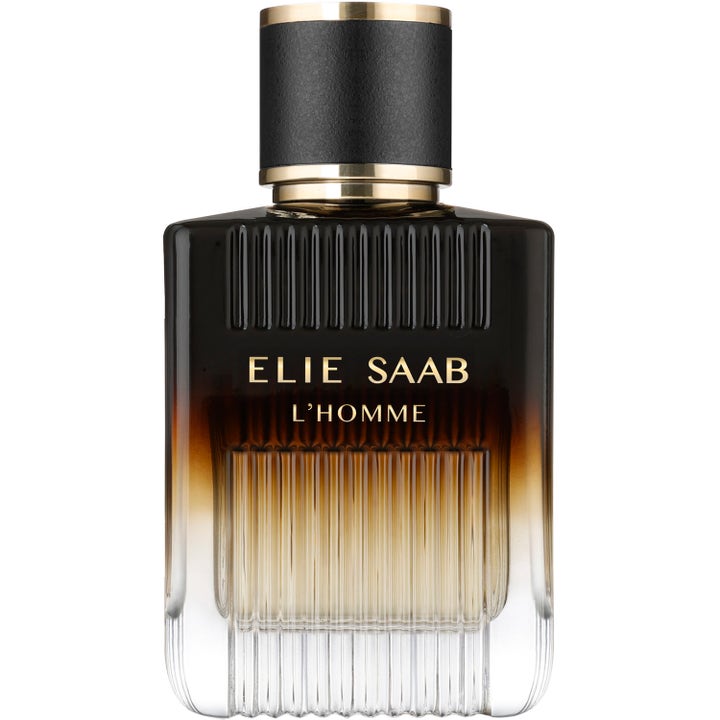 Elie Saab L'Homme Intense 100 ml herrparfym i en räfflad glasflaska med mörk färgtoning och svart lock