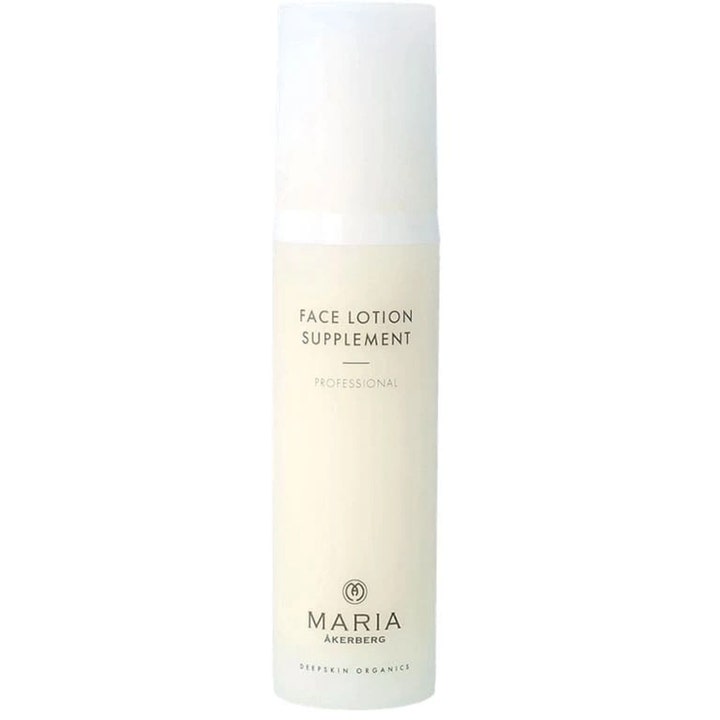 Maria Åkerberg Face Lotion Supplement 100 ml ansiktskräm för fasthet i en vit minimalistisk pumpflaska med vitt lock