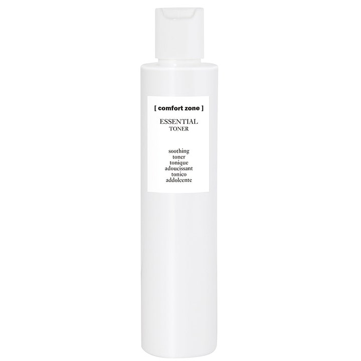Comfort Zone Essential Toner 200 ml lugnande ansiktsvatten i en vit cylinderformad flaska med vitt snäpplock