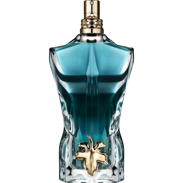 Jean Paul Gaultier Le Beau Eau De Toilette 125 ml herrparfym med blå vätska i glasflaska formad som en manskropp med gulddetaljer