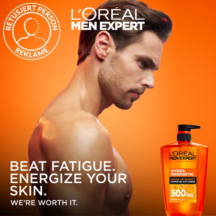 L'Oréal Paris Men Expert Hydra Energetic 1000 ml taurin duschgel i orange pumpflaska som ger energi.