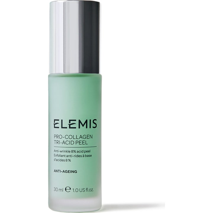 Elemis Pro-Collagen Tri-Acid Peel 30 ml anti-aging exfoliering ansikte i mintgrön glasflaska med silverlock