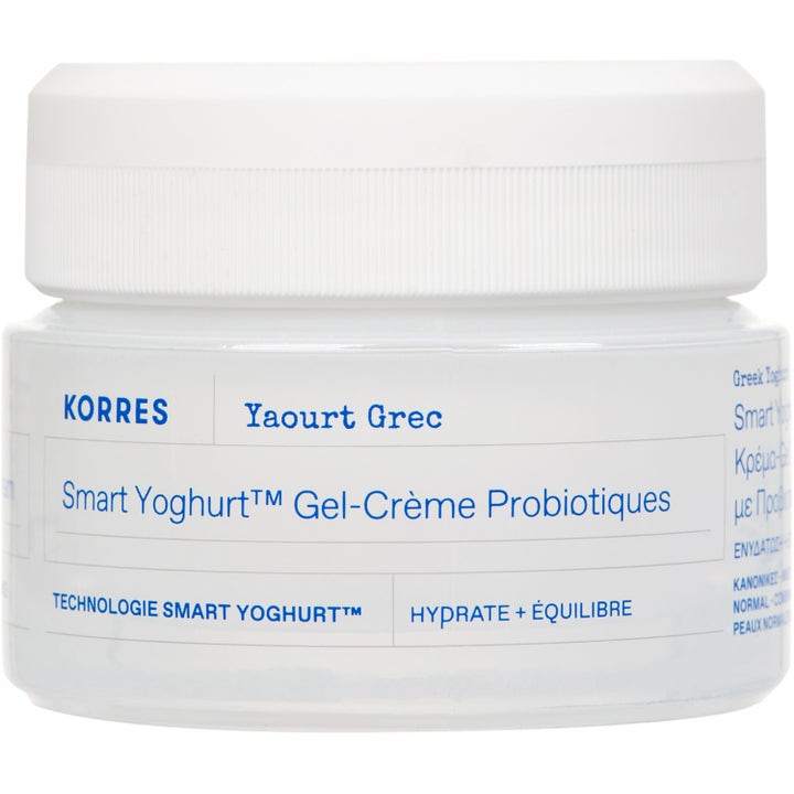 Korres Greek Yoghurt Smart Yoghurt Gel-Cream fuktgivande ansiktskräm med probiotika i vit burk med vitt lock