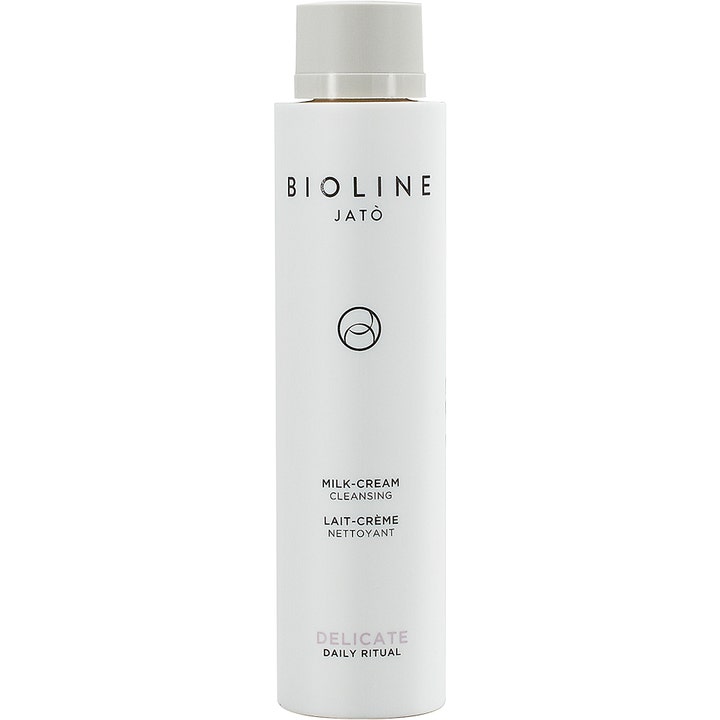 Bioline Jatò Milk-Cream Cleansing 200 ml lyxig rengöringsmjölk för krämig ansiktsrengöring känslig hud i vit flaska.