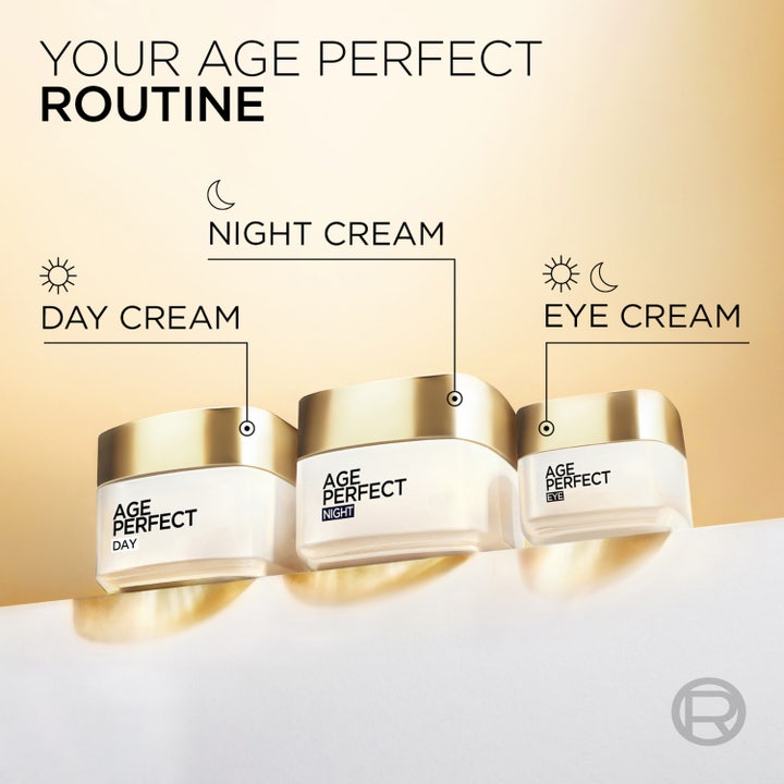 L'Oréal Paris Age Perfect Night Cream 50 ml Age Perfect antiaging nattkräm på kvinna med texten Firm skin in just 1 use.