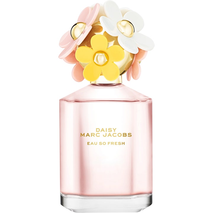 Marc Jacobs Daisy Eau So Fresh 125ml edt i glasflaska med rosa vätska och ett guldfärgat lock med prästkragar