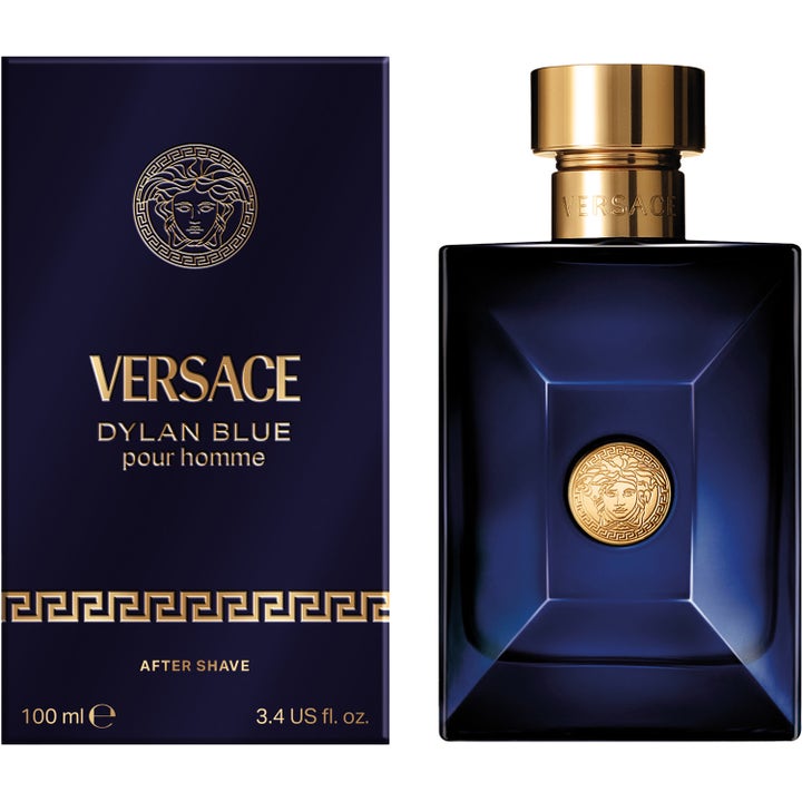 Versace Dylan Blue 100 ml after shave splash Versace i elegant mörkblå glasflaska och ask med guldlogotyp.