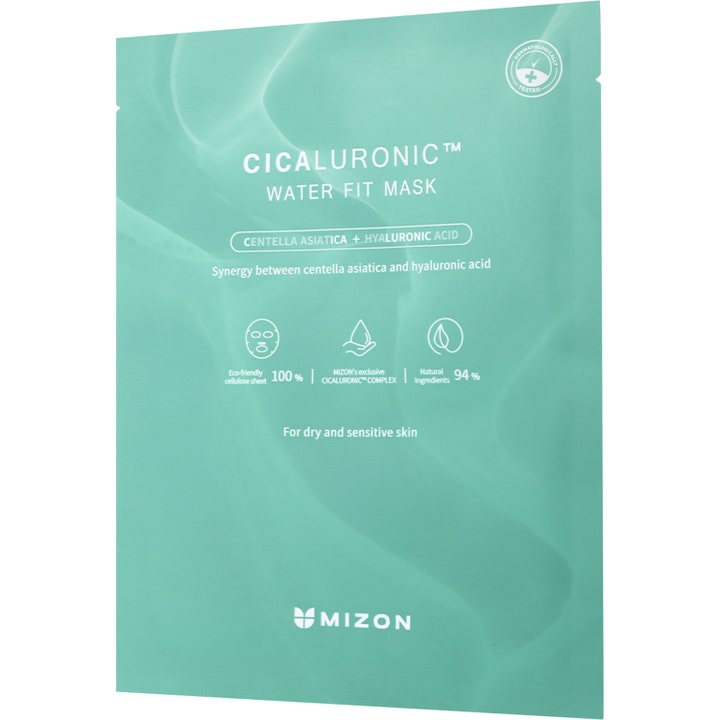 Mizon Cicaluronic Water Fit Mask 24 g återfuktande ansiktsmask cellulosa med 94% naturliga ingredienser för känslig hud