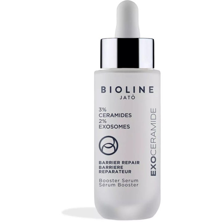 Bioline Jatò Exoceramide Barrier Repair Booster Serum 30 ml stärker hudbarriären i frostad glasflaska med silverdetaljer.