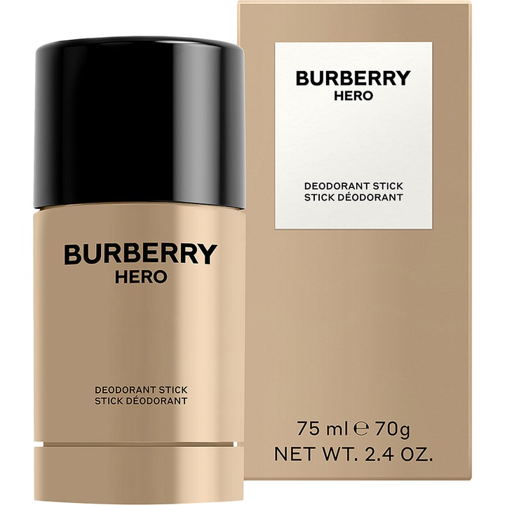 Burberry Hero deo stick herr 75 ml ger fräschör i beige hylsa med svart lock och matchande kartong.