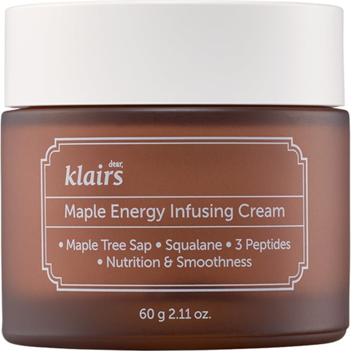 Klairs Maple Energy Infusing Cream 60 g ansiktskräm med lönnträd och peptider i en brun frostad glasburk med vitt lock