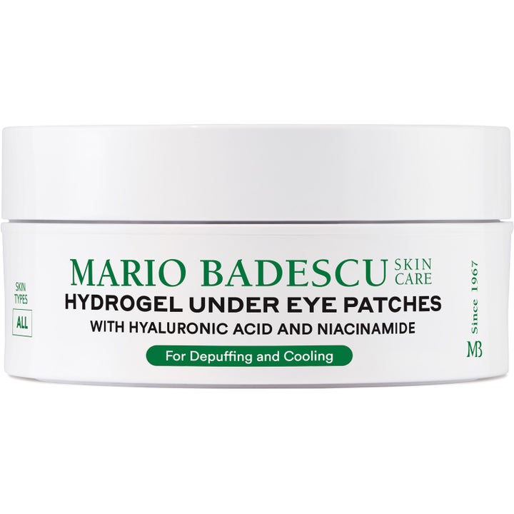 Mario Badescu Hydrogel Under Eye Patches 60 st svalkande ögonmasker med hyaluronsyra i vit burk som dämpar svullnad.