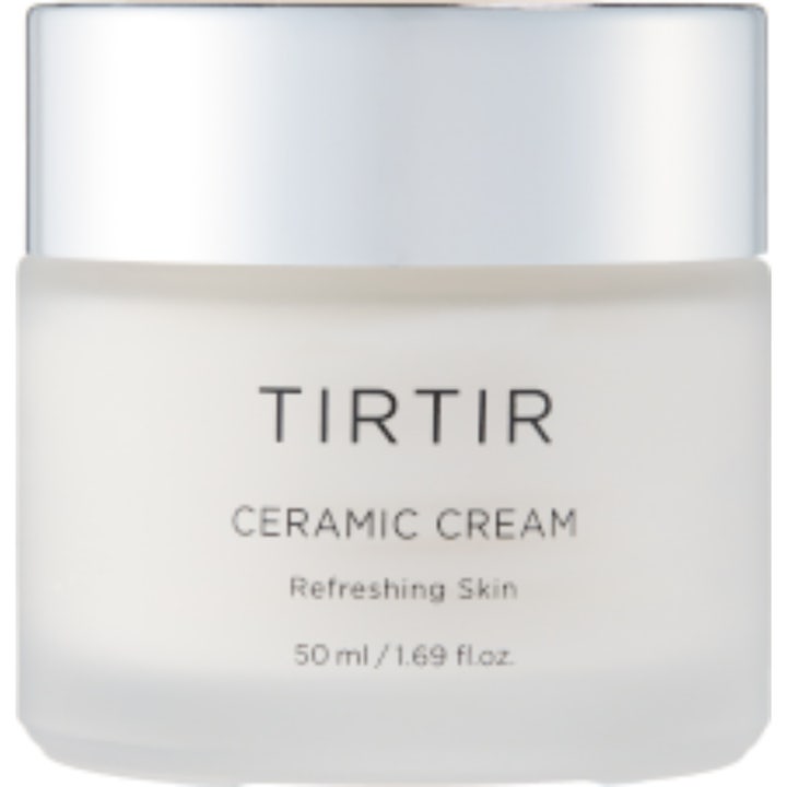 TIRTIR Ceramic Cream 50 ml fuktkräm ansikte som ger len hud i en frostad glasburk med silverlock.