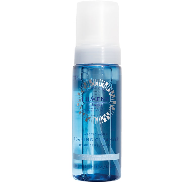 Lumene Lähde Foaming Cleanser 150 ml återfuktande rengöringsmousse i blå plastflaska med vitt lock