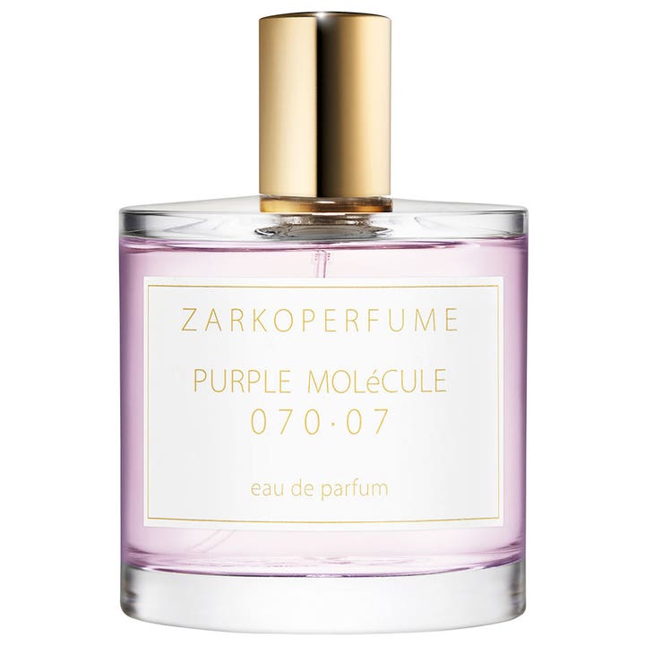 Zarkoperfume Purple MOLéCULE 070.07 100 ml eau de parfum i genomskinlig glasflaska med guldlock och lila vätska