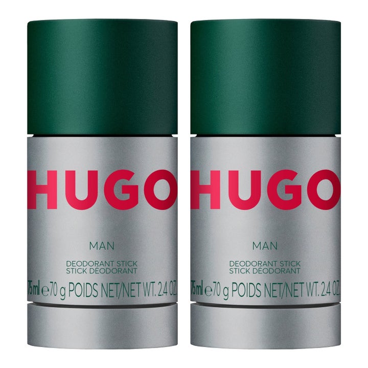 Hugo Boss Hugo Man 2x75ml hugo deodorant stick paketerbjudande med två silverfärgade hylsor och mörkgröna lock