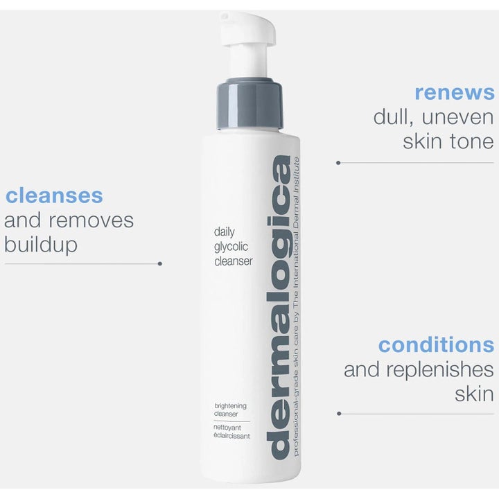 Dermalogica Daily Glycolic Cleanser Duo lystergivande ansiktsrengöring i vit pumpflaska som förnyar ojämn hudton.