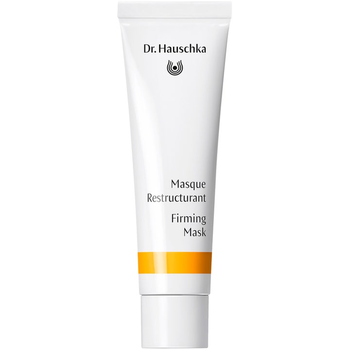 Dr. Hauschka Firming Mask 30 ml uppstramande ansiktsmask i vit tub med gul orange rand som ger fastare konturer.