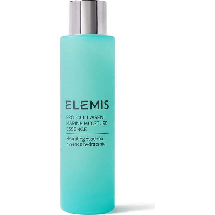 Elemis Pro-Collagen Marine Moisture Essence 100 ml återfuktande ansiktsessens i en turkos frostad flaska med silverlock