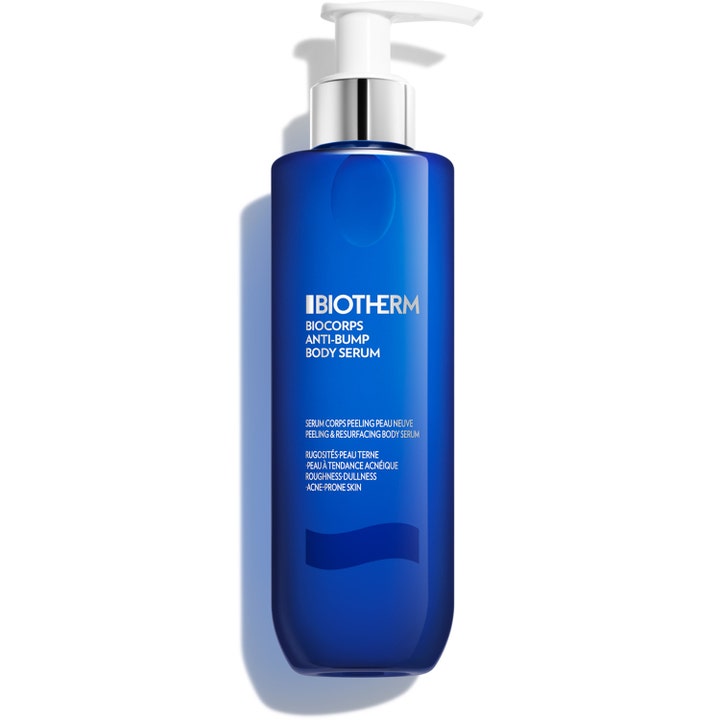 Biotherm Biocorps Anti-Bump Body Serum 200ml kemisk peeling kropp i blå frostad flaska med vit pump ger slätare hud