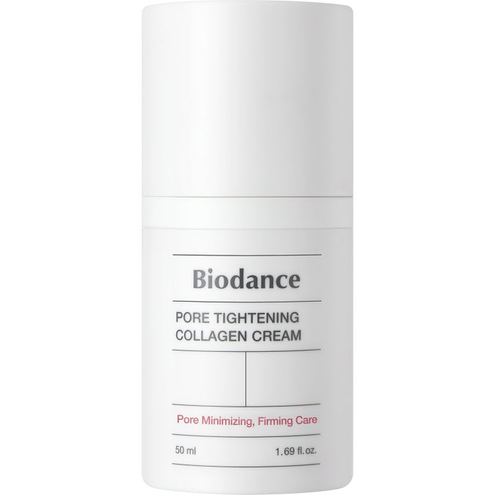 Biodance Pore Tightening Collagen Cream 50 ml porsammandragande ansiktskräm i en vit minimalistisk pumpflaska