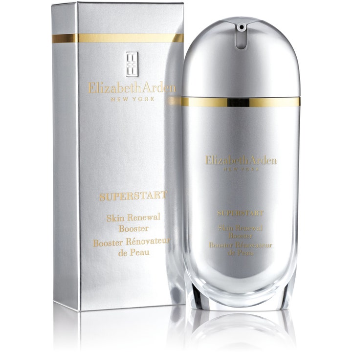 Elizabeth Arden Superstart Skin Renewal Booster 50 ml serum som stärker huden i silverfärgad flaska och ask med gulddetaljer