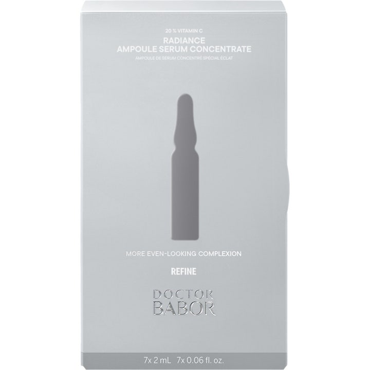Babor DOC Radiance Ampoule 14 ml babor vitamin c serum som ger hudglöd i grå ask med sju orangea glasampuller.