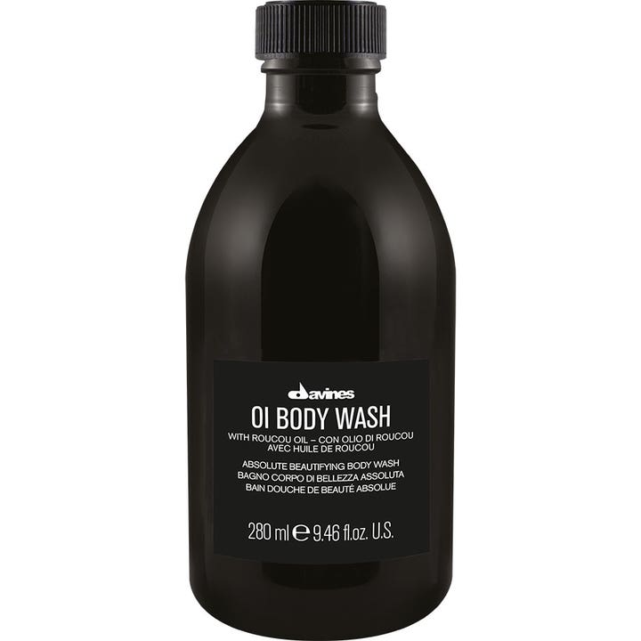 Davines OI Body Wash 280 ml duschkräm med olja för torr hud i mörk flaska med roucouolja.