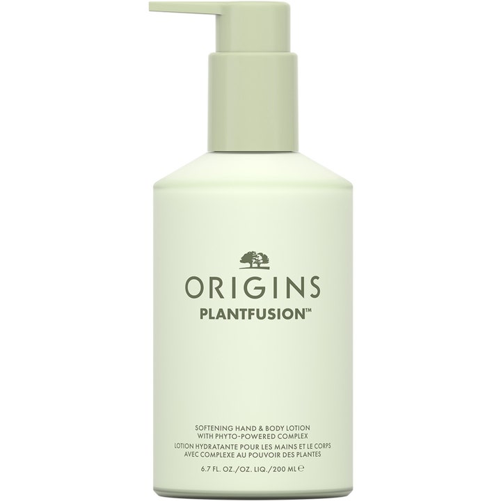 Origins Plantfusion Softening Hand & Body Lotion 200 ml återfuktande lotion som ger mjuk hud i en ljusgrön pumpflaska.