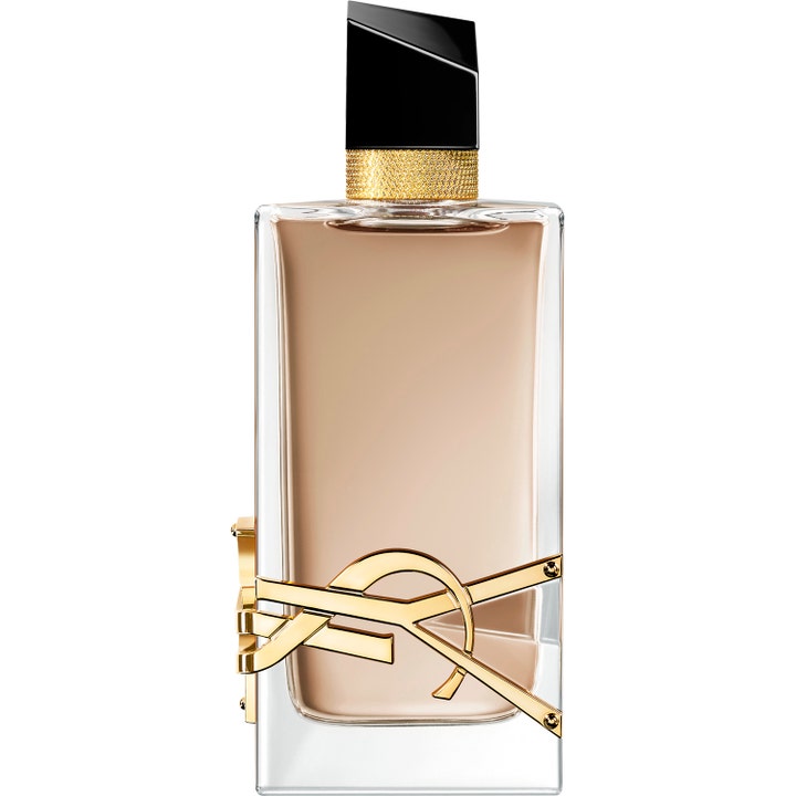 Yves Saint Laurent Libre Flowers & Flames 90 ml blommig parfym i glasflaska med persikofärgad vätska och guldig logotyp