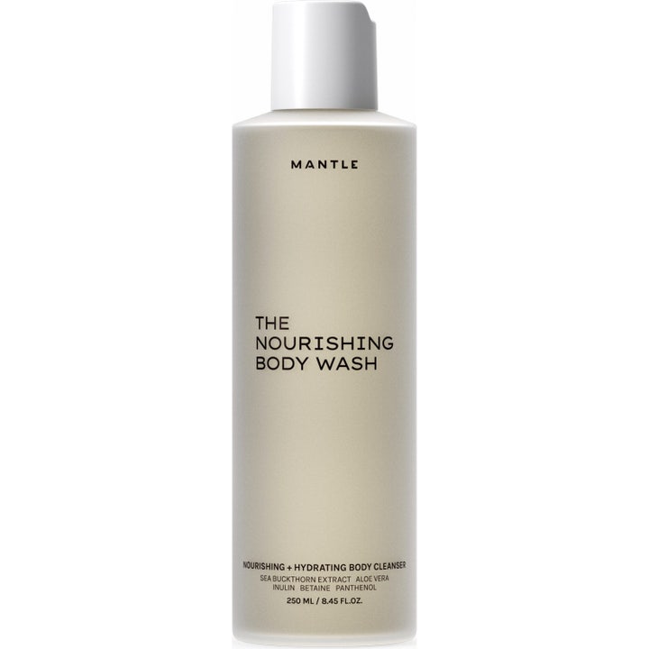 MANTLE The Nourishing Body Wash 250 ml närande duschtvål med havtorn i en matt beige flaska med vitt lock