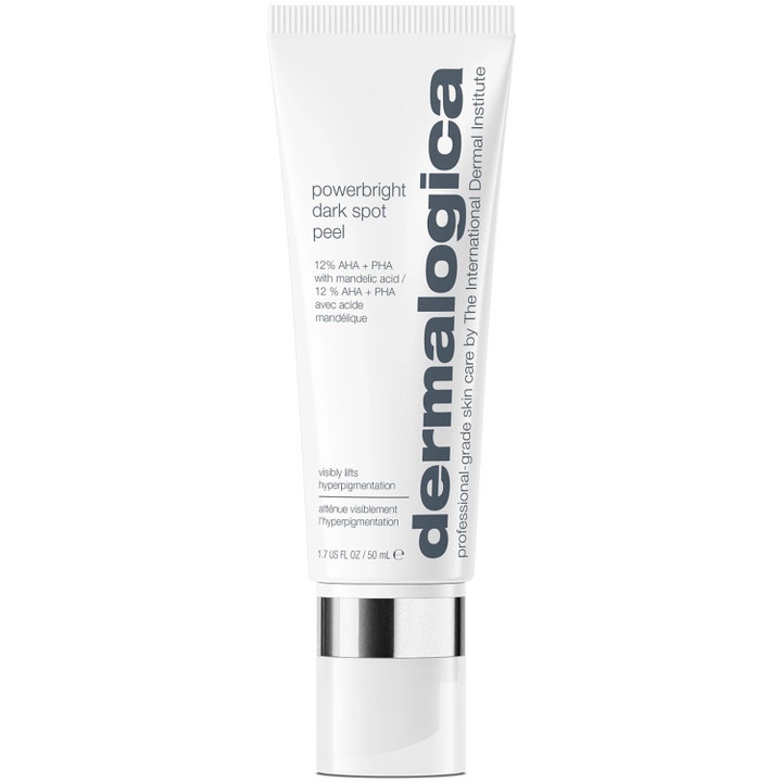 Dermalogica Powerbright Dark Spot Peel 50 ml exfolierande peeling mot pigmentfläckar i vit tub med silverdetalj